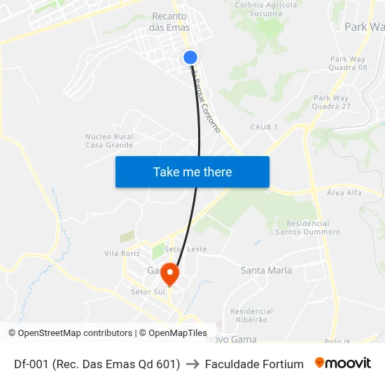 Df-001 (Rec. Das Emas Qd 601) to Faculdade Fortium map