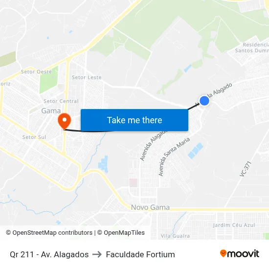 Qr 211 - Av. Alagados to Faculdade Fortium map