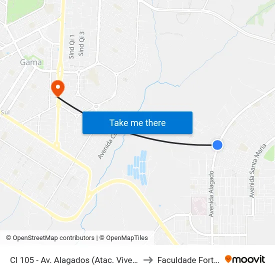 Cl 105 - Av. Alagados (Atac. Vivendas) to Faculdade Fortium map