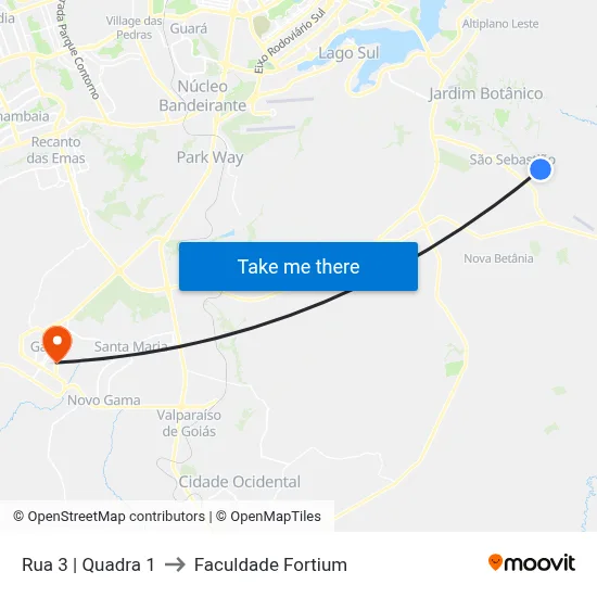Rua 3 | Quadra 1 to Faculdade Fortium map