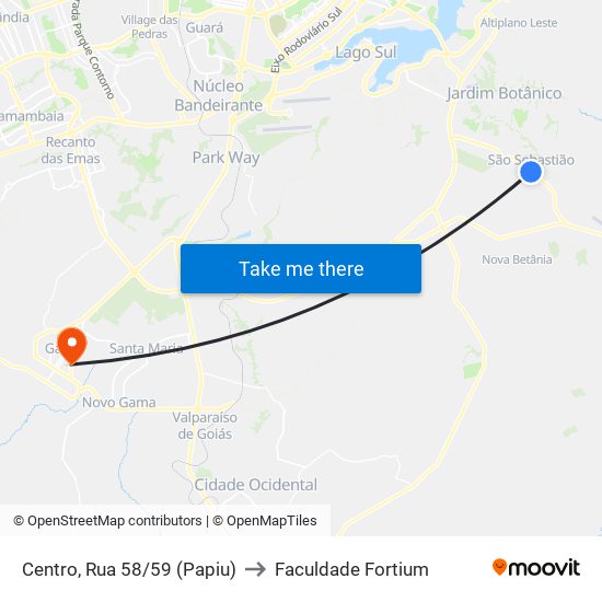 Centro, Rua 58/59 (Papiu) to Faculdade Fortium map