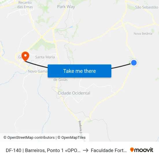 DF-140 | Barreiros, Ponto 1 «OPOSTO» to Faculdade Fortium map