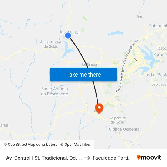 Av. Central | St. Tradicional, Qd. 13 to Faculdade Fortium map