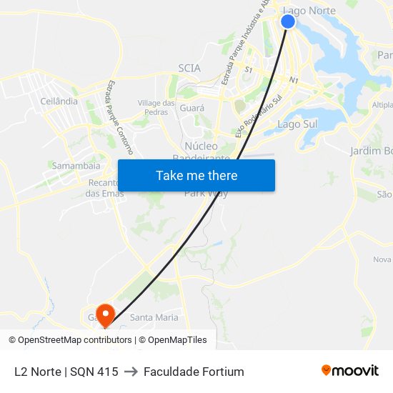 L2 Norte | SQN 415 to Faculdade Fortium map