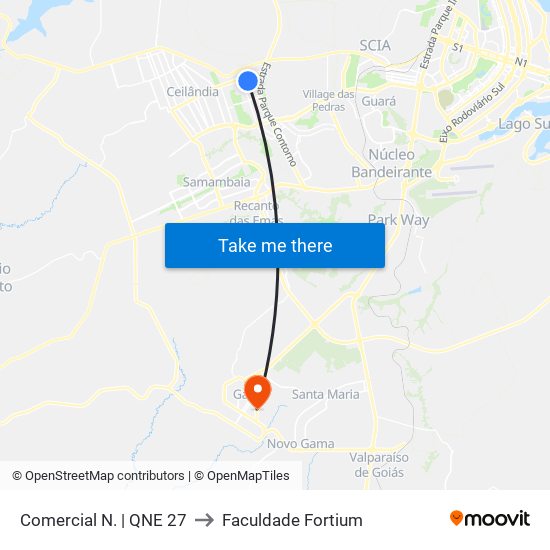 Comercial N. | QNE 27 to Faculdade Fortium map