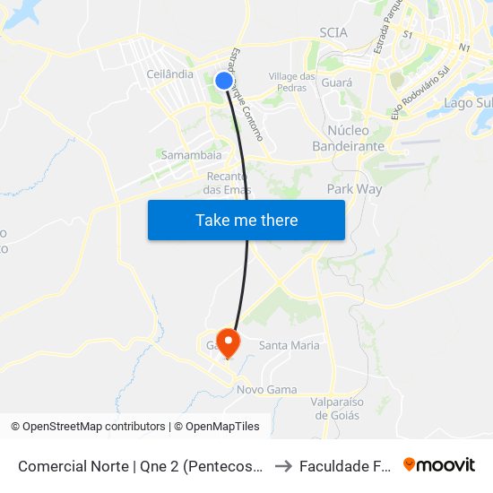 Comercial Norte | Qne 2 (Pentecostes / Uniplan) to Faculdade Fortium map