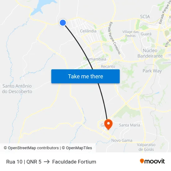 Rua 10 | QNR 5 to Faculdade Fortium map