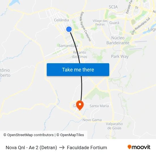 Nova Qnl - Ae 2 (Detran) to Faculdade Fortium map