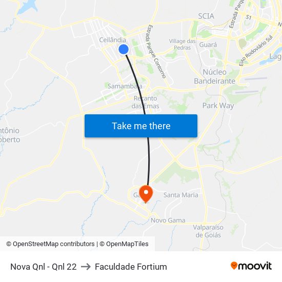 Nova Qnl - Qnl 22 to Faculdade Fortium map