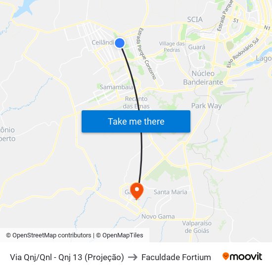 Via Qnj/Qnl - Qnj 13 (Projeção) to Faculdade Fortium map