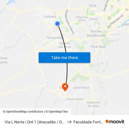 Via L Norte | Qnl 1 (Atacadão / Dca II) to Faculdade Fortium map