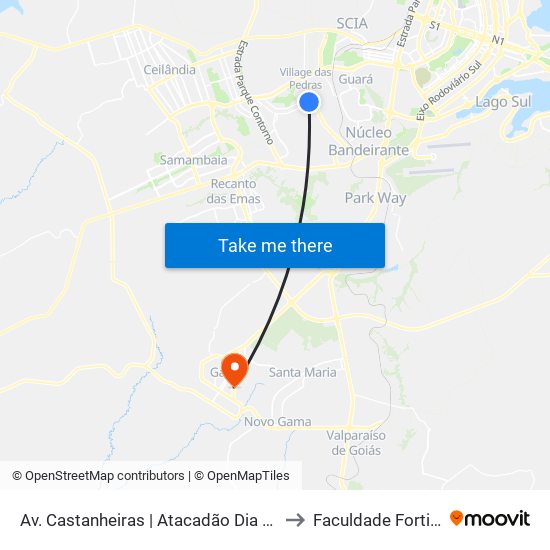 Av. Castanheiras | Atacadão Dia A Dia to Faculdade Fortium map