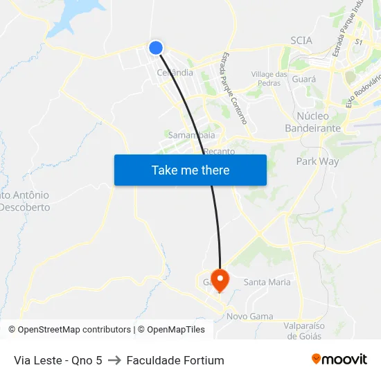 Via Leste - Qno 5 to Faculdade Fortium map