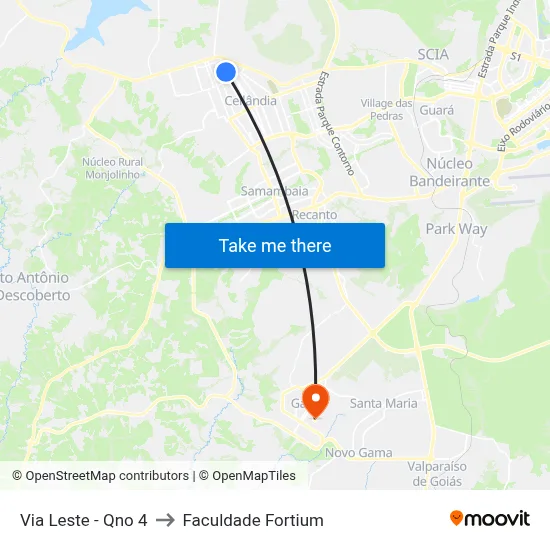 Via Leste - Qno 4 to Faculdade Fortium map