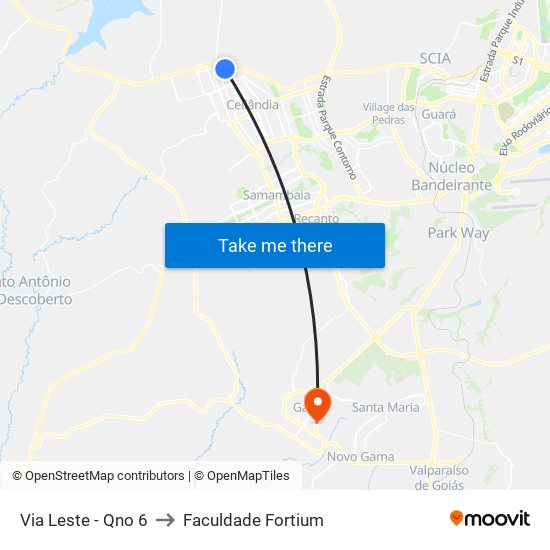 Via Leste - Qno 6 to Faculdade Fortium map