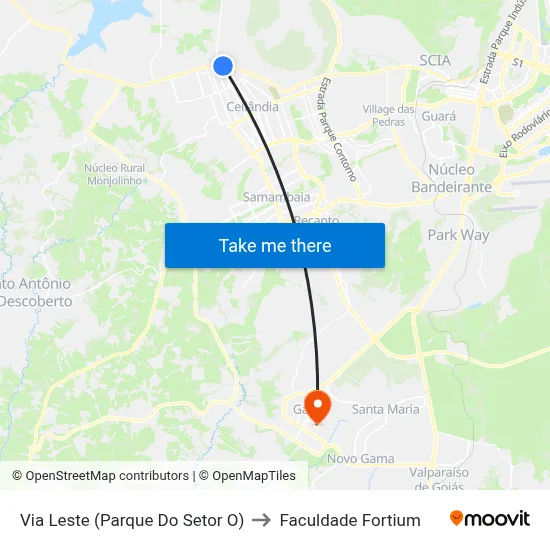 Via Leste (Parque Do Setor O) to Faculdade Fortium map