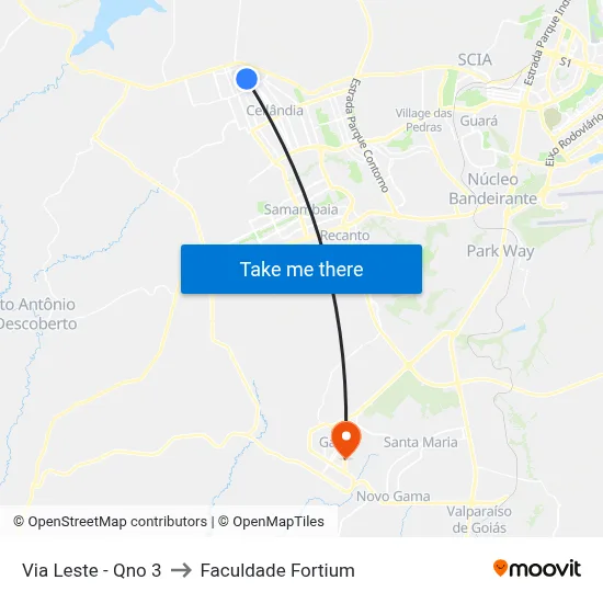 Via Leste - Qno 3 to Faculdade Fortium map
