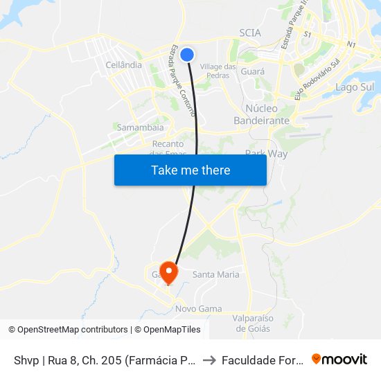 Shvp | Rua 8, Ch. 205 (Farmácia Popular) to Faculdade Fortium map