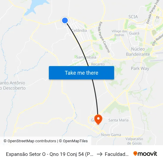 Expansão Setor O - Qno 19 Conj 54 (Praça/Padaria Pão De Mel) to Faculdade Fortium map