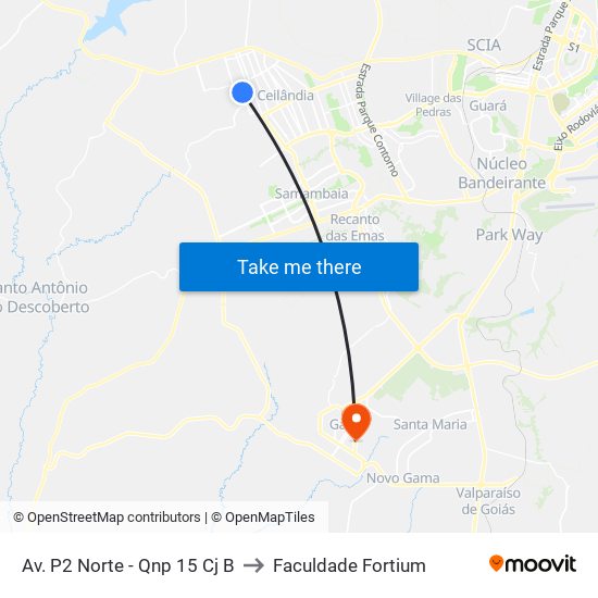 Av. P2 Norte - Qnp 15 Cj B to Faculdade Fortium map