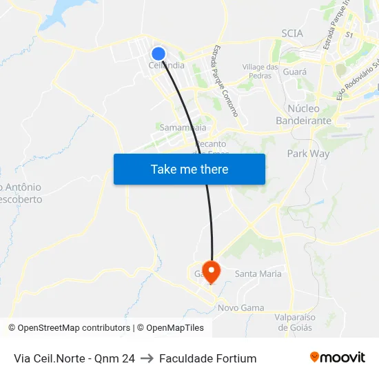 Via Ceil.Norte - Qnm 24 to Faculdade Fortium map