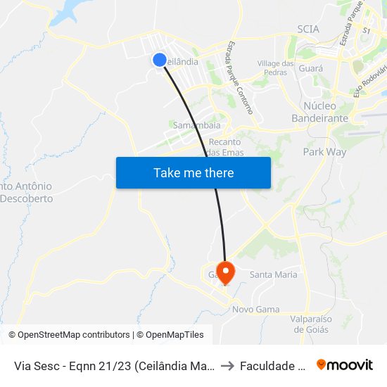 Via Sesc - Eqnn 21/23 (Ceilândia Mall/Iesb Ceilândia) to Faculdade Fortium map