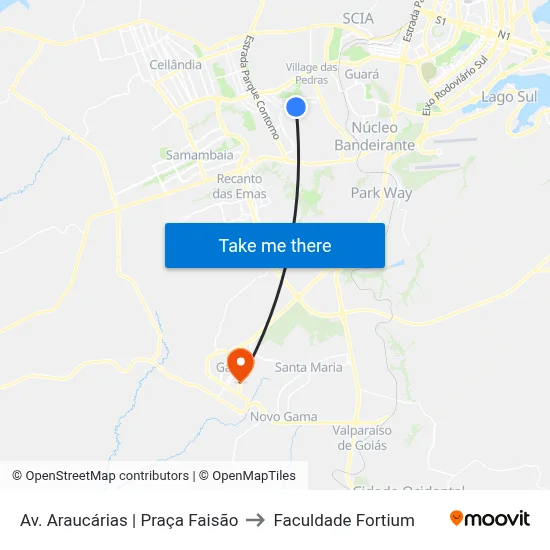 Av. Araucárias | Praça Faisão to Faculdade Fortium map