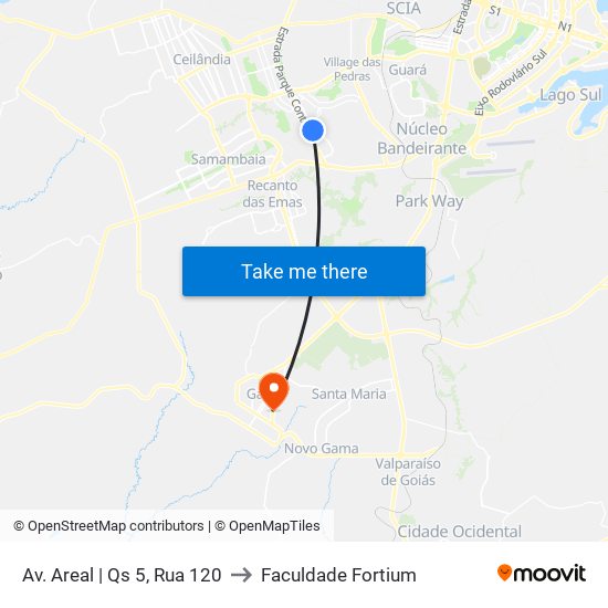 Av. Areal | Qs 5, Rua 120 to Faculdade Fortium map