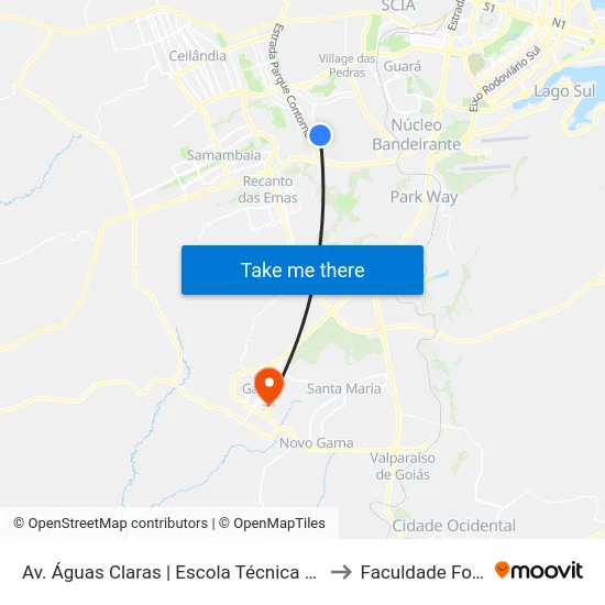 Av. Águas Claras | Escola Técnica De Brasília to Faculdade Fortium map