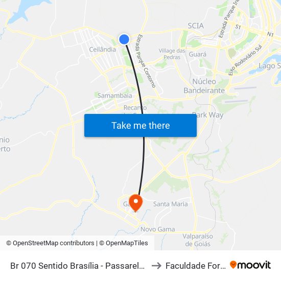 Br 070 Sentido Brasília - Passarela Da Qng to Faculdade Fortium map