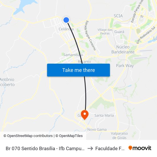 Br 070 Sentido Brasília - Ifb Campus Taguatinga to Faculdade Fortium map