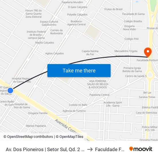 Av. Dos Pioneiros | Setor Sul, Qd. 2 (Santander) to Faculdade Fortium map