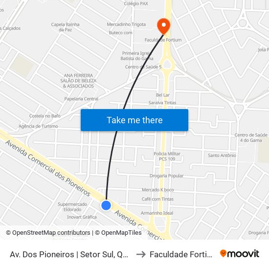 Av. Dos Pioneiros | Setor Sul, Qd. 3 to Faculdade Fortium map