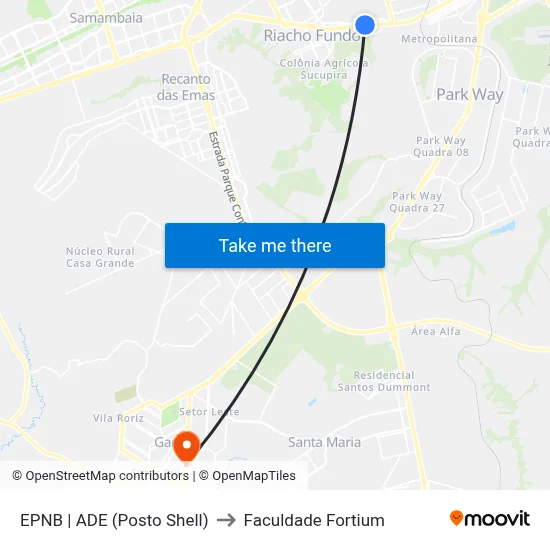 EPNB | ADE (Posto Shell) to Faculdade Fortium map
