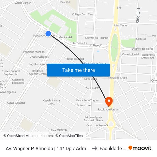 Av. Wagner P. Almeida | 14ª Dp / Administração / A Vila Bar to Faculdade Fortium map