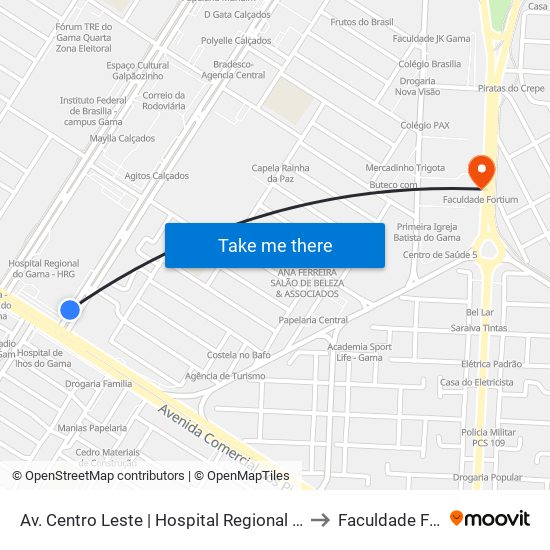 Av. Centro Leste | Hospital Regional Do Gama (Brb) to Faculdade Fortium map