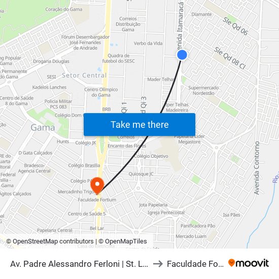 Av. Padre Alessandro Ferloni | St. Leste, Qd. 9 to Faculdade Fortium map