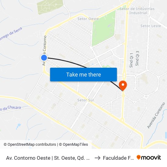Av. Contorno Oeste | St. Oeste, Qd. 27/30 «Oposto» to Faculdade Fortium map