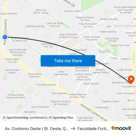 Av. Contorno Oeste | St. Oeste, Qd. 30 to Faculdade Fortium map
