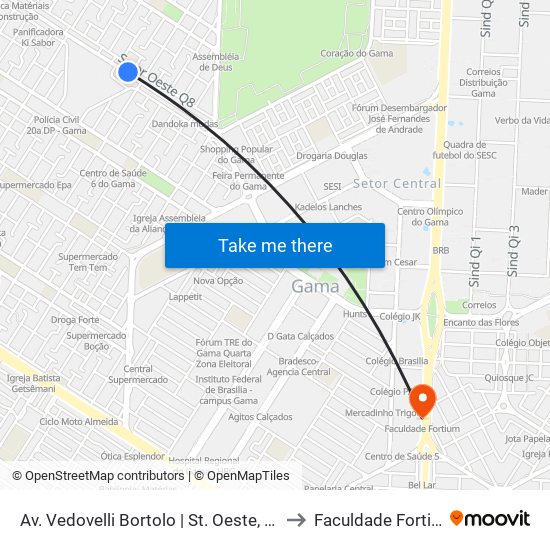 Av. Vedovelli Bortolo | St. Oeste, Qd. 7 to Faculdade Fortium map