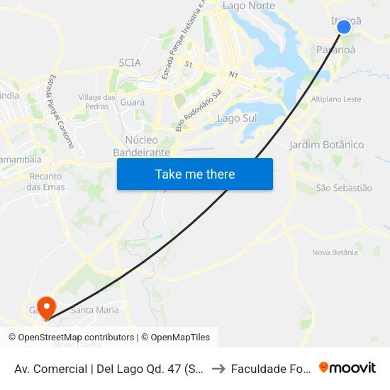 Av. Comercial | Del Lago Qd. 47 (Street Drill) to Faculdade Fortium map