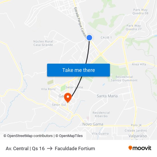 Av. Central | Qs 16 to Faculdade Fortium map