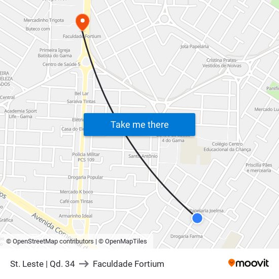 St. Leste | Qd. 34 to Faculdade Fortium map