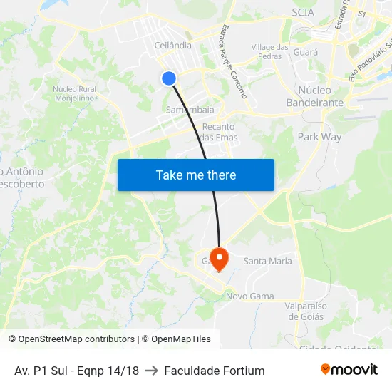 Av. P1 Sul - Eqnp 14/18 to Faculdade Fortium map