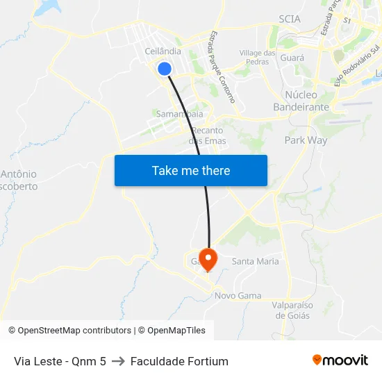 Via Leste - Qnm 5 to Faculdade Fortium map