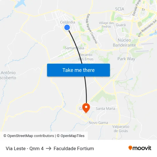 Via Leste - Qnm 4 to Faculdade Fortium map