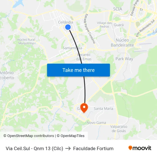 Via Ceil.Sul - Qnm 13 (Cilc) to Faculdade Fortium map