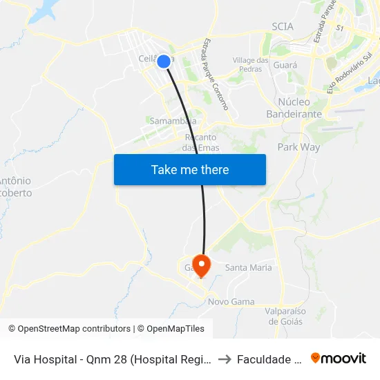 Via Hospital - Qnm 28 (Hospital Regional De Ceilandia) to Faculdade Fortium map