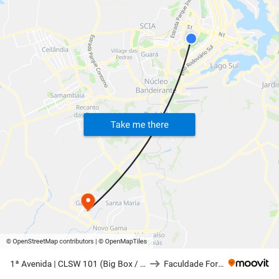 1ª Avenida | CLSW 101 (Big Box / Habib's) to Faculdade Fortium map