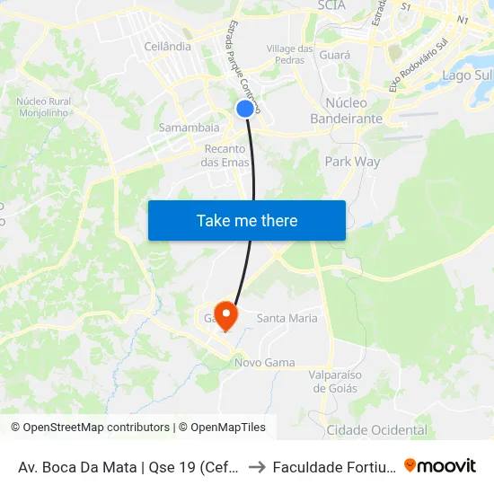 Av. Boca Da Mata | Qse 19 (Cef 5) to Faculdade Fortium map